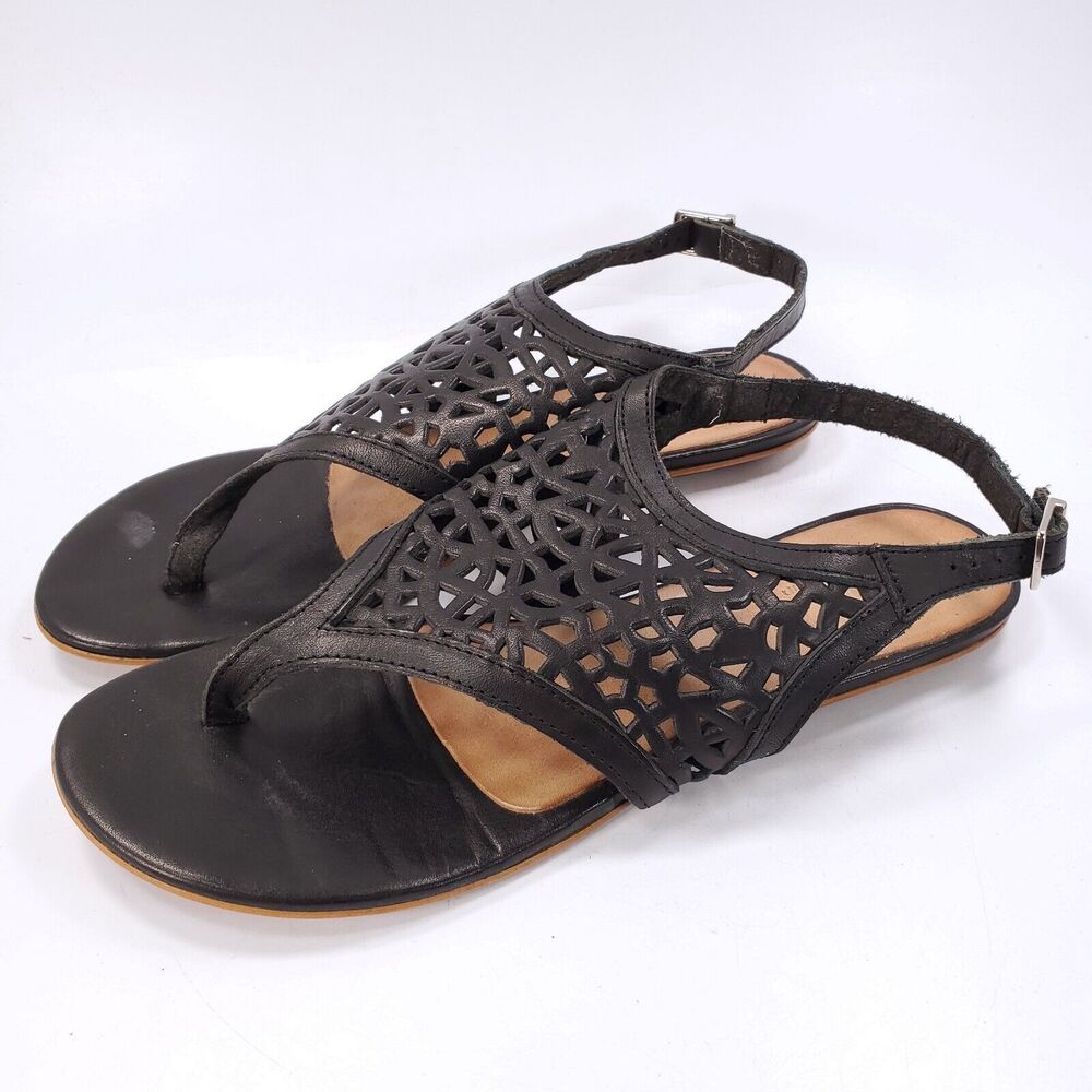 GMD Buckle Strap Leather Casual Sandals Womens Size 9.5 40 Black Beige